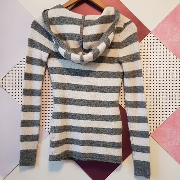 Smart Set Striped V-Neck Hoodie Sweater - Picture 2 of 4